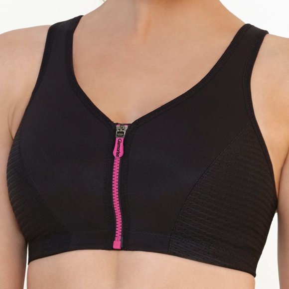 Glamorise SPORT Bra 42B (HIGH-IMPACT) Wicks! (RACERBACK) T-Back Zip-Up Black NEW - Picture 4 of 16